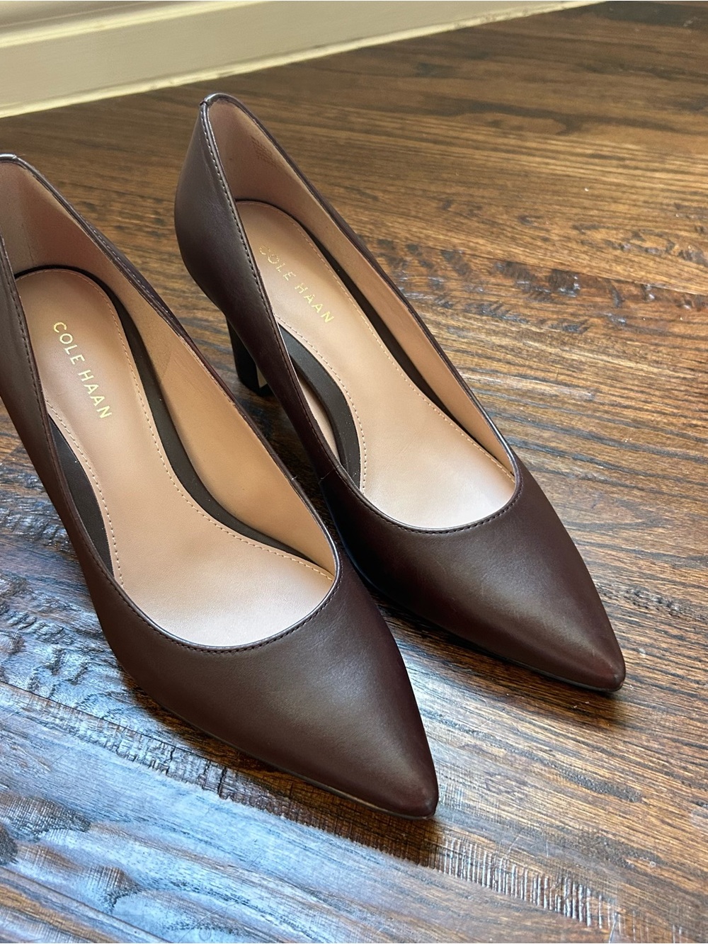 Cole Haan Dark Brown Leather Pointed-Toe Heels